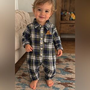 Baby Gap Baby/Toddler Plaid Flannel Bear Pocket One-Piece Jumper